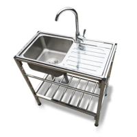 【樂享shop】304不鏽鋼水槽 洗手台(單層置物架 帶平台 冷熱水龍頭 加厚材質)
