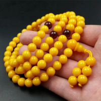 Honey Wax 108 Buddha Beads Loose Beads Accessories DIY Chicken Oil Yellow White Flower Natural Honey Wax Amber
