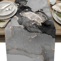 Marble Texture Black and White Dining Table Runner Party Decor Anti-stain Rectangular Table Runner for Dining Table Decoration