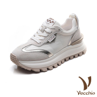 【Vecchio】真皮運動鞋/真皮復古百搭休閒美式拼接阿甘鞋 運動鞋(金)