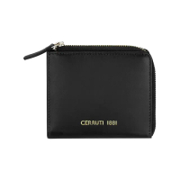 【Cerruti 1881】限量2折 義大利頂級小牛皮女用零錢包 CEPD06163M 全新專櫃展示品(黑色 贈禮盒提袋)