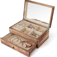 收納盒 實木珠寶盒雙層女士珠寶盒，帶鏡子和戒指托盤的木制展示盒復古風【林之舍】