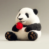 Non-Finished Felt Panda Collection Doll Wool Felt Poked DIY Felting Materials Needle Felting Starter Kit Wool Felt Poke Fun