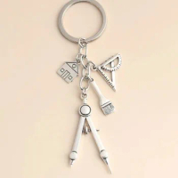 architect keychain Building Key Ring Triangular Rule Brush Conpass House Key Chain For Architect Engineer Drawing Gifts Jewelry