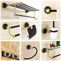 Bathroom Accessories Zinc alloy black gold Finish Towel Ring Robe Hook Toilet Brush Holder Towel Bar Bathroom Set Paper Holder
