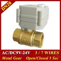 3/4'' Electric Brass Valves TF20-B2 Series Metal Gears AC/DC12V-24V 3/7 Wires 2 Way DN20 Electric Shut Off Valves CE certified