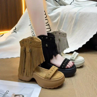 Fashion Retro Rivet Tassel Open-Toe Sandals for Women 2025 Summer New Niche Design Versatile Roman S