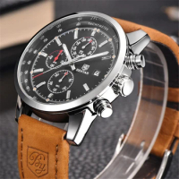 BENYAR Top Brand Sports Men's Watch Luxury Men's Leather Waterproof Chronograph Quartz Military Watch Men's Clock montre homme