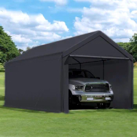 Canopy Domain 10 X 20 Foot Durable Portable Garage Carport Canopy Car Tent Sidewalls with Dual Zippers and Roll Up Door, Black