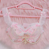 y2k bra Lolita bra Bow bra Pink bra lace bra e girl clothes y2k clothes y2k crop top Cross bra Pink clothes harajuku fashion