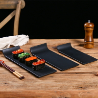 陶瓷黑色啞光平板盤日式壽司盤刺身盤蛋糕盤擺臺托盤長條冷菜盤子