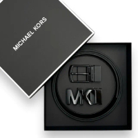 【Michael Kors】專櫃禮盒版 MK 男生 皮帶 黑色雙扣頭禮盒 腰帶 皮帶兩面使用(36S4LBLY4B)