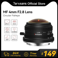 7artisans 4mm F2.8 225° APS-C Circular Fisheye MF Prime Lens For Sony E A6400 Fujifilm X X-T1 Micro 4/3 EPM1 Canon EOS-M M1 M2