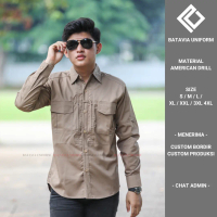 Baju TACTICAL Pria Lengan Panjang - Kemeja Seragam Kerja Dinas Lapangan Tactical KHAKI Bahan America