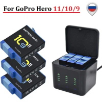 Upgrade to 2000mAh For GoPro Hero 11 10 LED 3-Slots Battery Charger Battery Storage For GoPro Hero 9 Accessories