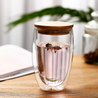 雙層耐熱玻璃杯咖啡杯家用隔熱水杯牛奶杯帶蓋茶杯個人專用果汁杯