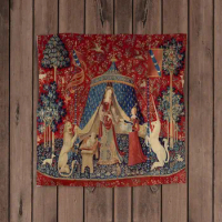 Lady with Unicorn Altar Cloth - 24 x 24 inches Medieval Unicorn Tarot Cloth