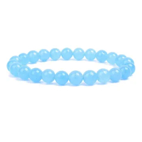 Natural Stone Aquamarine Beads For Women Men Jewelry Elastic Bangle Bracelets