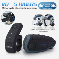 Free shipping 2PCS/Set VNETPHONE V8 Bluetooth Motorcycle Helmet Intercom Headset 5 Riders Motorcycle Headset with Remote Control