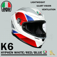 任我行騎士部品 AGV K6 極輕量化 通風 舒適 全新設計 全罩式安全帽 HYPHEN 白紅藍 K-6