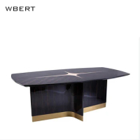 Wbert Custom Italian Post-modern Luxury Dining Table Italian Marble Rock Plate With Metal Leg Modern Design Style