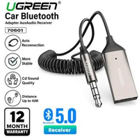 Ugreen 70601 Car USB Bluetooth Receiver Jack Audio 3.5mm Aux Adapter Cable - Kabel Converter Untuk H