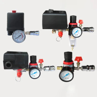 Air Compressor Pump Pressure Control Switch 4 Port 220V/380V Manifold Relief Regulator 30-120PSI Control Valve with Gauge
