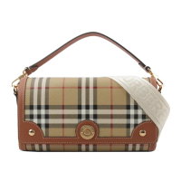 【BURBERRY 巴寶莉】Note 帆布及牛皮附提把二用包(石楠棕色)