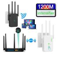 Wireless WiFi Repeater with 4 Antennas UK/US/EU Wide Coverage WiFi Range Extender Dual Band 5GHz/2.4GHz for Home Hotel