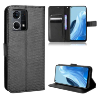 For OPPO Reno 7 4G Luxury Flip Diamond Pattern Skin PU Leather Wallet Stand Case For OPPO Reno7 4G Phone Bag