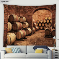 Vintage Brick Wall Wine Cellar Living Room Tapestry Wine Ltaly Oak Barrel Cold Dark Underground Cellar Wall Hanging Dorm Decor