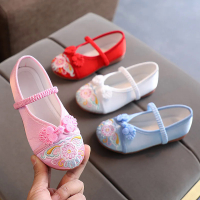 Handmade Embroidery Kids Shoes Chinese Style Cloth Surface Shoes for Girls Elegant Traditional Flower Pattern Hanfu Shoes F011731.3