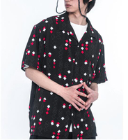 FINDSENSE X 男款 時尚 寬鬆舒適日系 黑紅白點花短袖男士襯衫 衛衣襯衫上衣