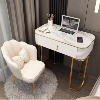 輕奢岩板書桌臥室電腦臺式桌(白色100書桌+花瓣椅)