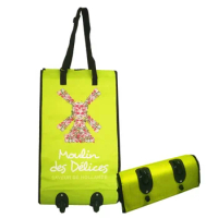 Woven Folding Shopping Trolley Bag with Wheels Innovative Customize Vegetable Pp Customized Desgin Gravure Printing Durable