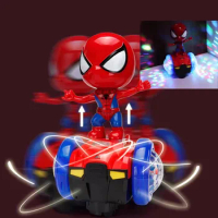 Spiderman 360 Degree Rotating Toy Car Light Music Toys Anime Action Figure Model Movie Figure Desktop Decorations Birthday Gift