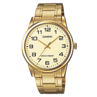CASIO 經典復古時尚簡約指針紳士腕錶-金色X黃面(MTP-V001G-9B)/40mm