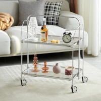 Glass Mobile Dining Car Trolley Foldable Side Table for Kitchen or Living Room Portable Home Bar Furniture Versatile