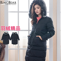 鋪棉外套--禦寒暖感可拆式毛毛領雙大口袋雙拉鍊連帽中長版羽絨外套(黑XL-3L)-J310眼圈熊中大尺碼