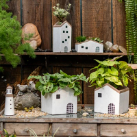 House Modeling Cement Pots For Plants Retro Garden Decorative Flower Pots Creative Succulent Planting Pots Courtyard Ornaments