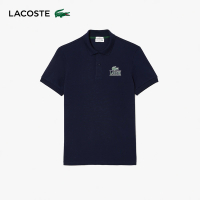 【LACOSTE】中性款-合身印花網眼布短袖Polo衫(藍色)