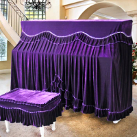 European Piano Cover Full Cover Gold Velvet Fabric Piano Cover Dust Cover Electric Piano Stool Cover Thick Two-piece Set