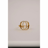 HANARU A14 雙環晶鑽金色戒指 1pc