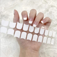 16Tips White French Semi-Cured Gel Nail Strip Half Transparent Crescent Adhesive Full Cover Sticker UV Gel Polish Manicure Patch