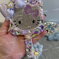 Sparkling Full Diamond Heavy Craft Inlaid Hello Kitty KT Makeup Mirror Handheld Mirror Essential for