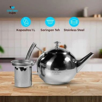 One Two Cups Teko Teh Stainless Steel Saringan Water Kettle Teapot 1L - A2, Teh Jernih dan Nyaman, N