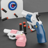 Mini Soft Bullet Decompression Toy Indoor Outdoor Fight Party Game Revolver Gun Pistol Model Stress Relief Toy for Kid Adult