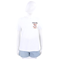 MOSCHINO 泰迪熊植絨貼布白色短袖TEE T恤(女款)