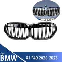For BMW X1 F49 2020-2023 Car Accessories Carbon Fiber Pattern Front Bumper Kidney Grill Double Slat Racing Sport Grille
