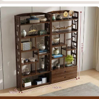 木製置物架屏風（【組合款】6層160長【簡約+抽屜】）